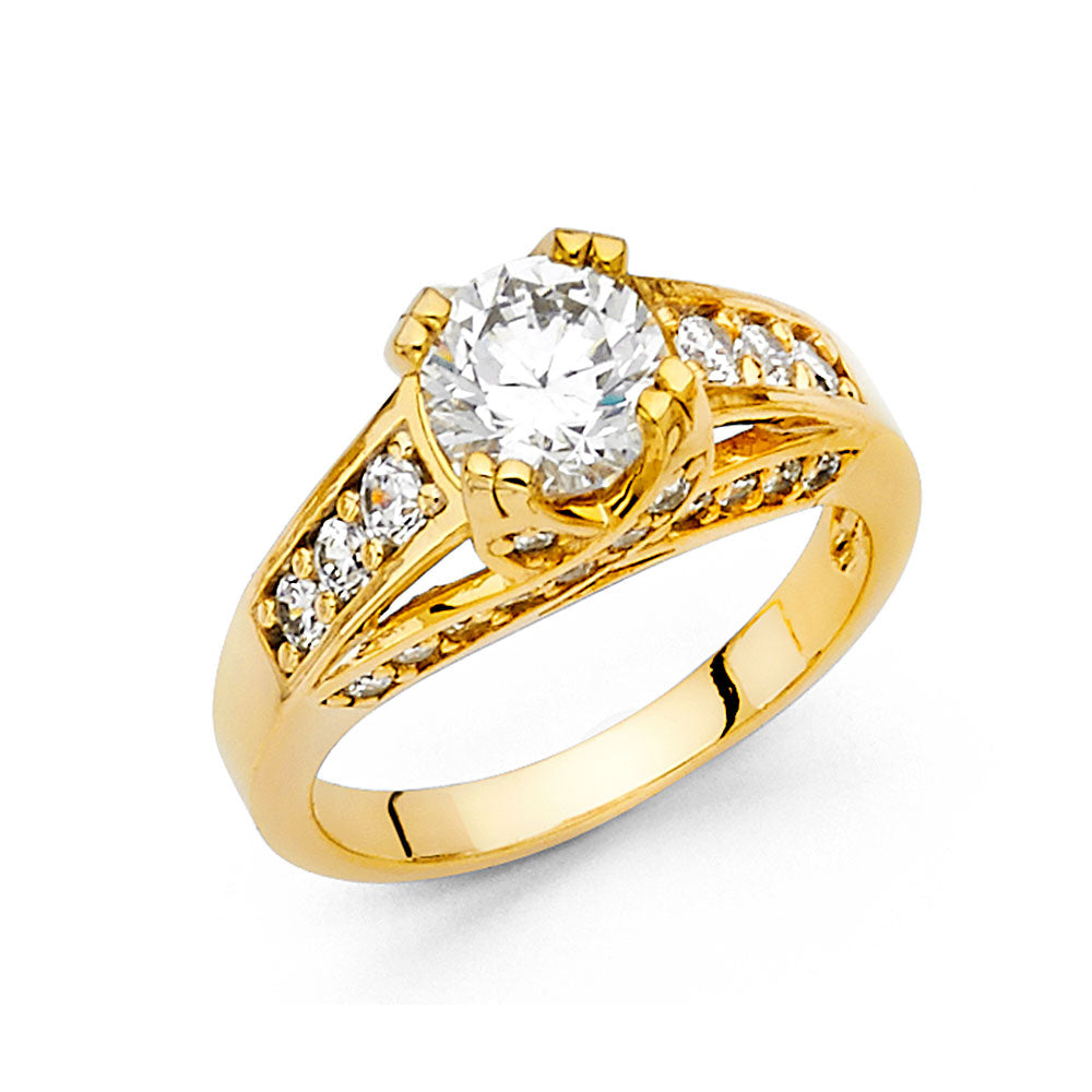 14K Yellow Gold Cubic Zirconia Solitaire Engagement Ring