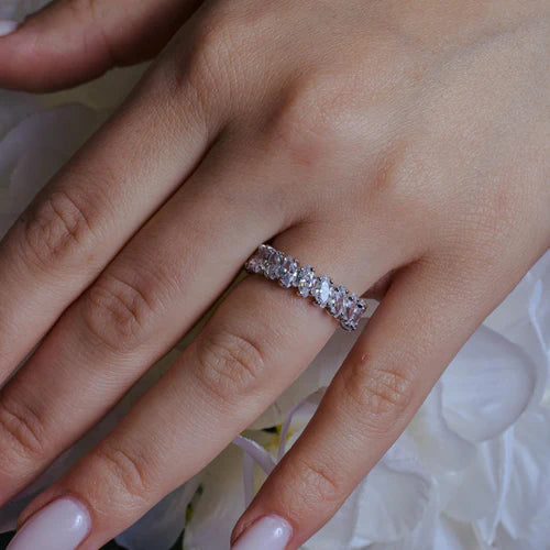925 Sterling Silver Rhodium Plated Clear Marquise CZ Eternity Bridal Ring