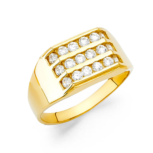 14K Yellow Gold Men’s Three-Row Cubic Zirconia Channel Set Ring