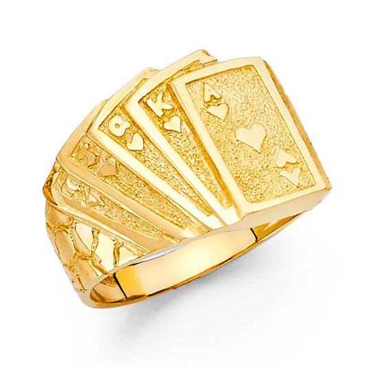 14K Yellow Gold Men’s Poker Playing Cards Design Ring