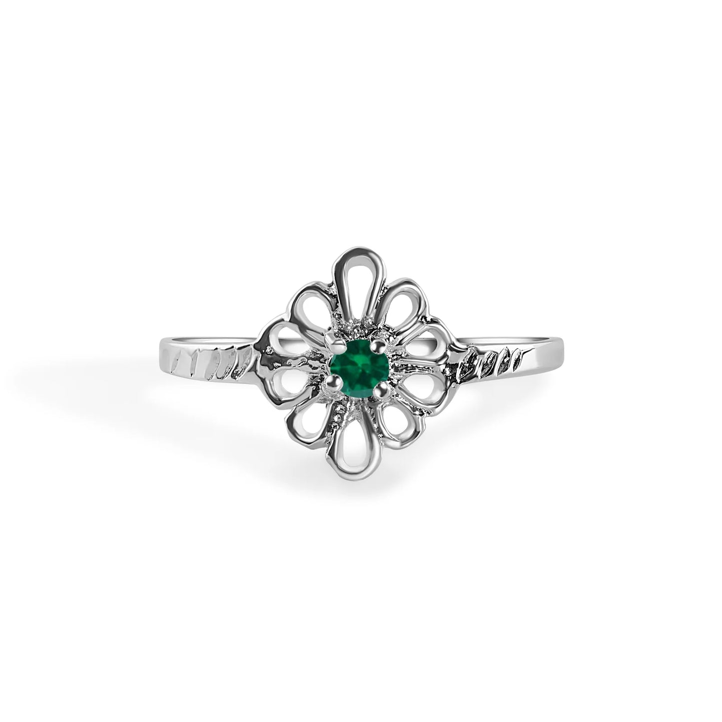925 Sterling Silver Rhodium Plated Filigree Birthstone Ring