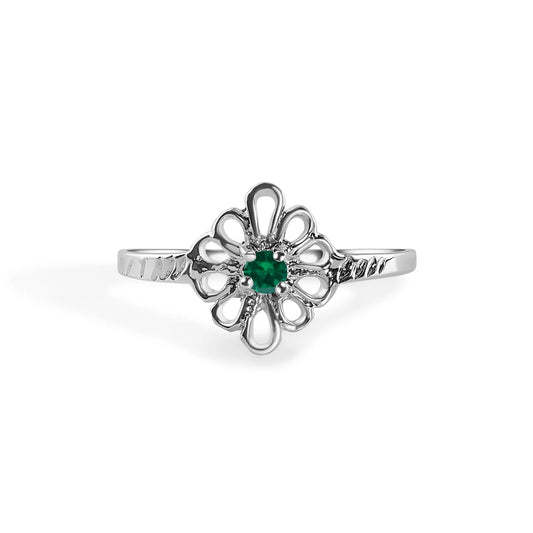 925 Sterling Silver Rhodium Plated Filigree Birthstone Ring