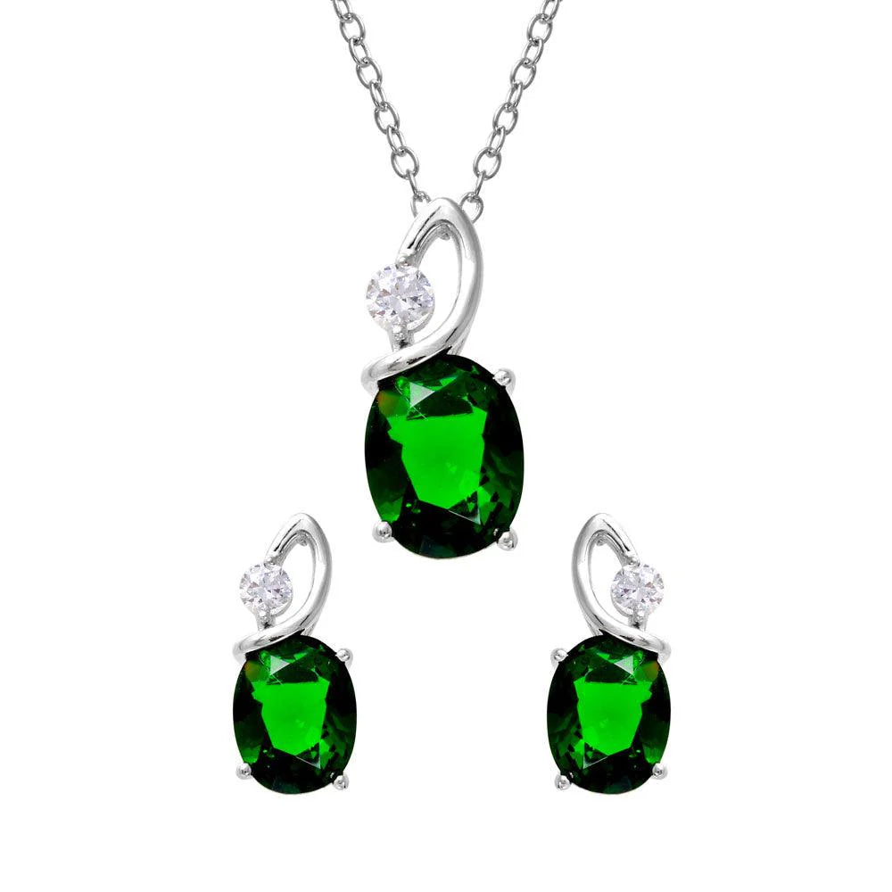 925 Sterling Silver Rhodium Plated Twisted Oval Birthstone Set
