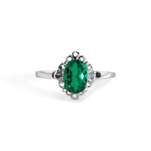 925 Sterling Silver Rhodium Plated Oval Filagree Birthstone Ring