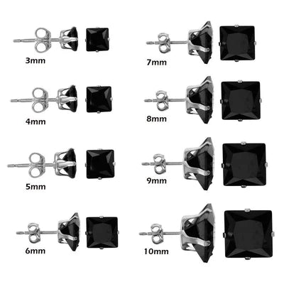 925 Sterling Silver Square Black CZ Stud Earring