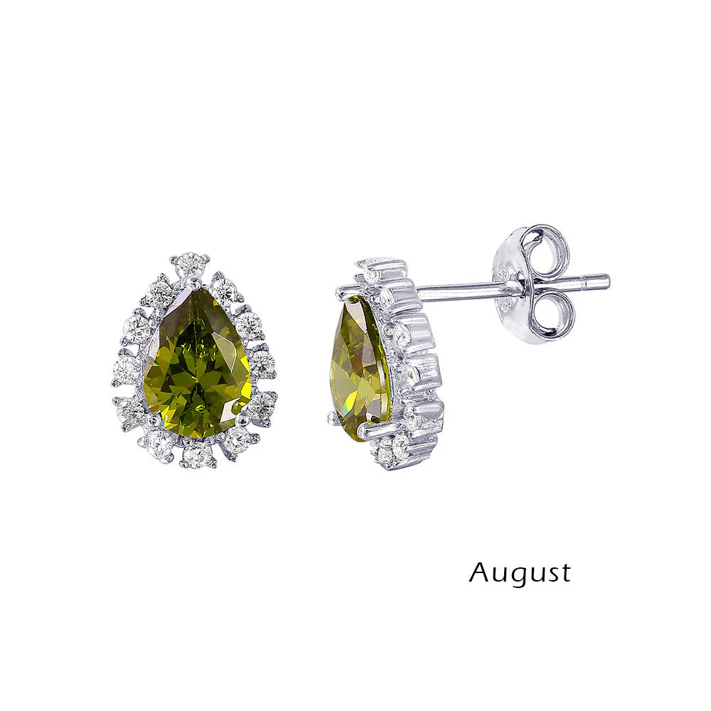 925 Sterling Silver Rhodium Plated Teardrop Halo CZ Birthstone Earrings