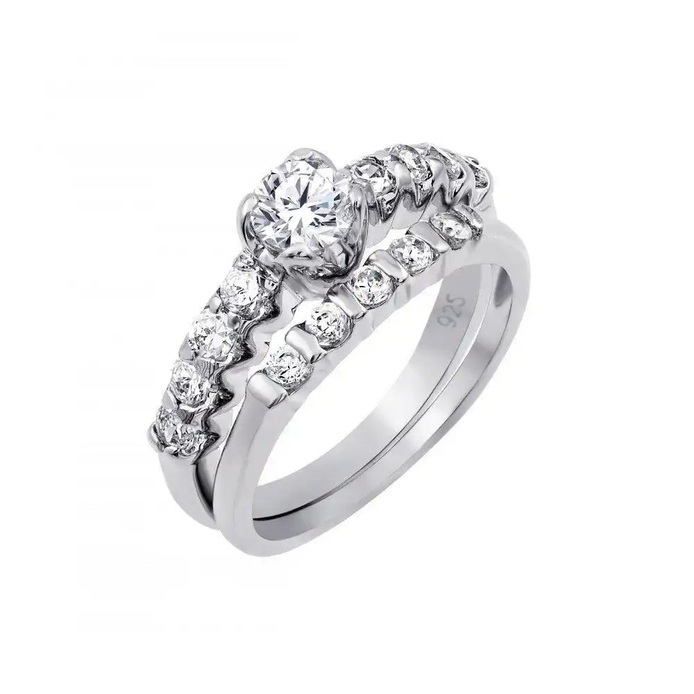 925 Sterling Silver Rhodium Plated Clear CZ Bridal Ring Set