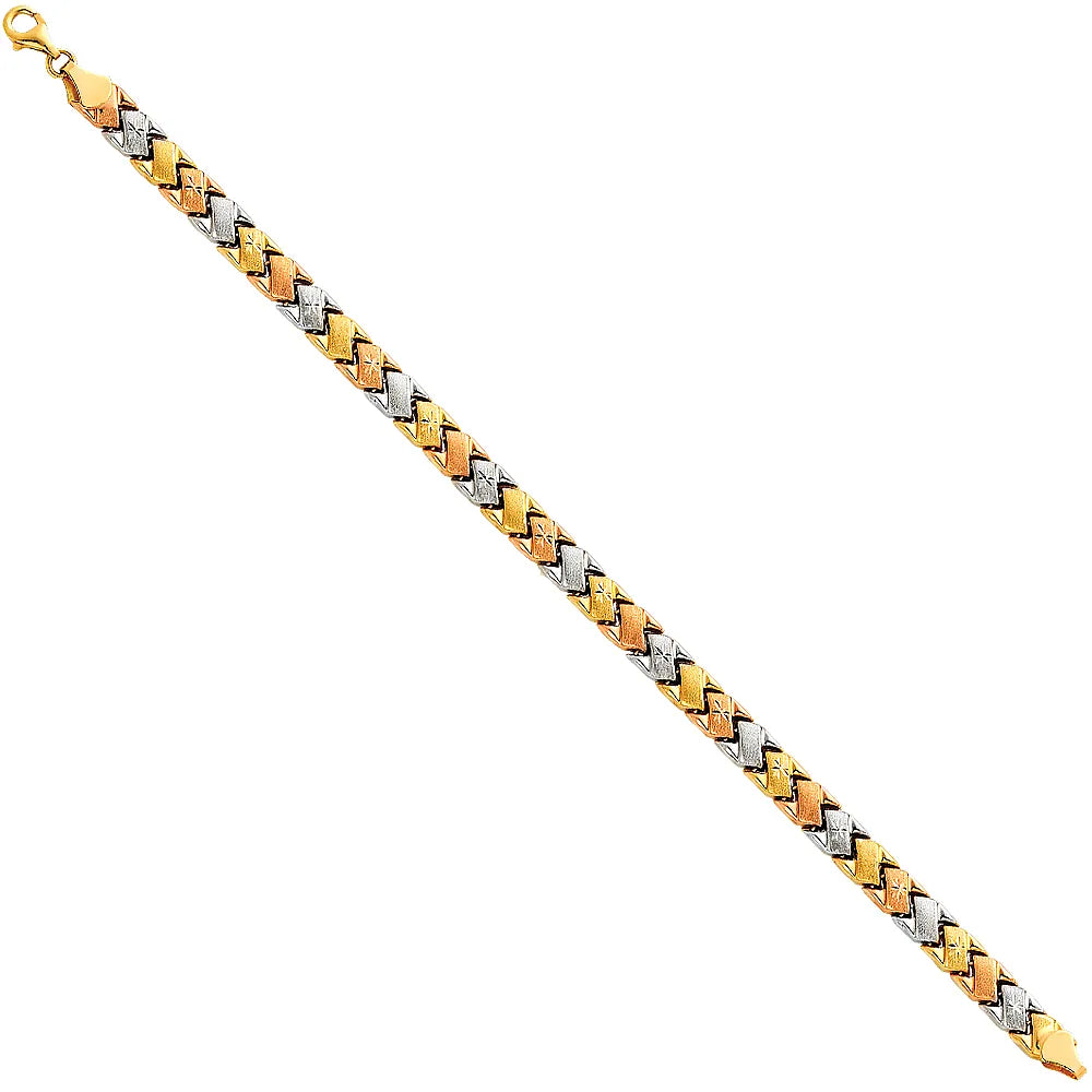 14K Tri-color Gold Diamond Cut Bar Design Women's Bracelet size 7.25"