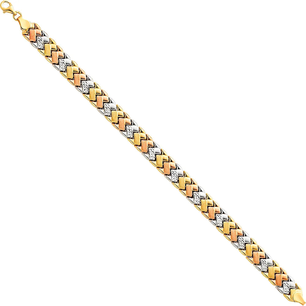 14K Tri-Color Gold Diamond Cut Woven Design Women's Bracelet size 7.5"