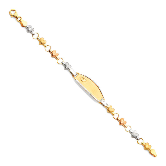 14K Tri-Color Gold Children’s Heart Link ID Bracelet
