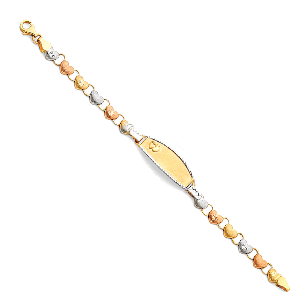 14K Tri-Color Gold Children’s Heart Link ID Bracelet