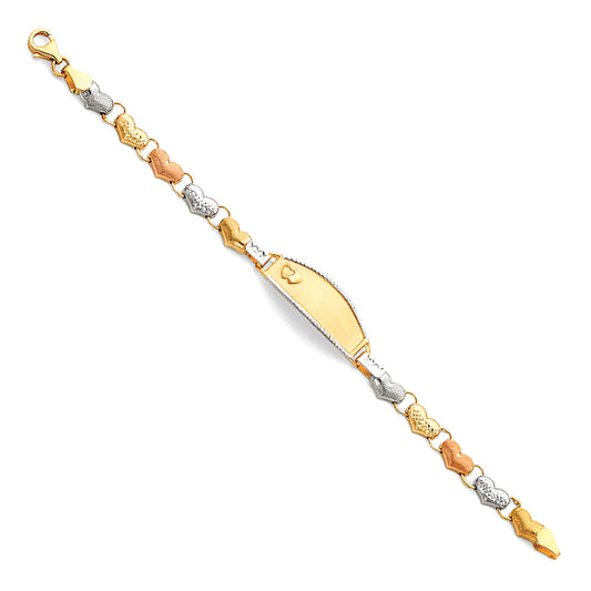 14K Tri-Color Gold Children’s Heart Link ID Bracelet