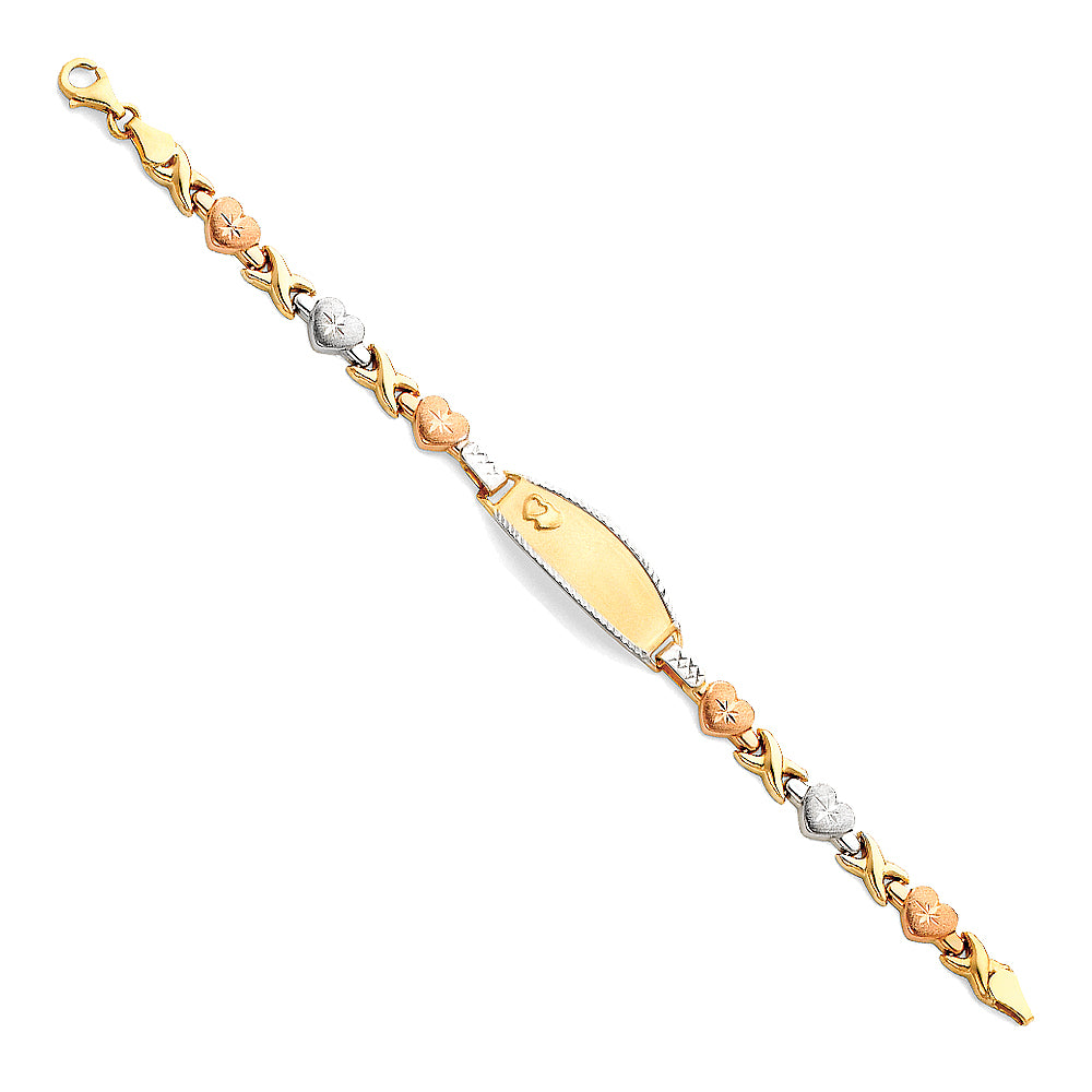 14K Tri-Color Gold Children’s XO Heart Design ID Bracelet