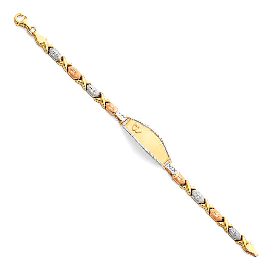 14K Tri-Color Gold Children’s XO Oval Design ID Bracelet