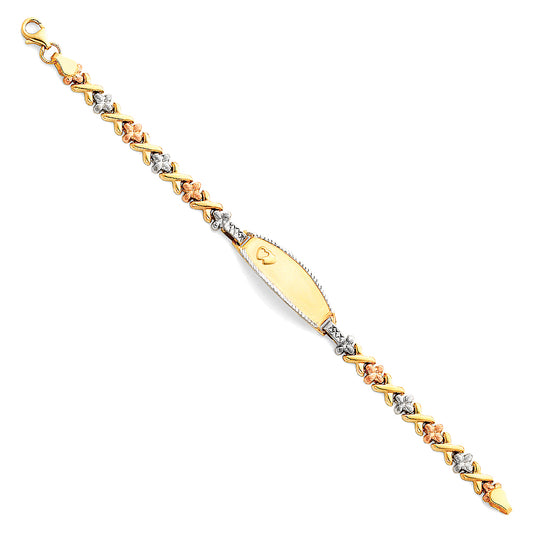 14K Tri-Color Gold Children’s XO Link ID Bracelet