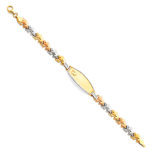 14K Tri-Color Gold Children’s Elephant Design ID Bracelet