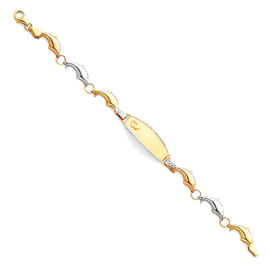 14K Tri-Color Gold Children’s Dolphin Design ID Bracelet