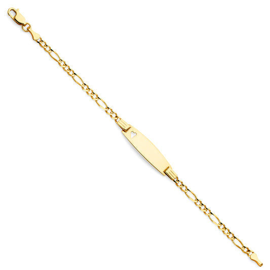 14K Yellow Gold Children’s Figaro Link Heart Accent ID Bracelet