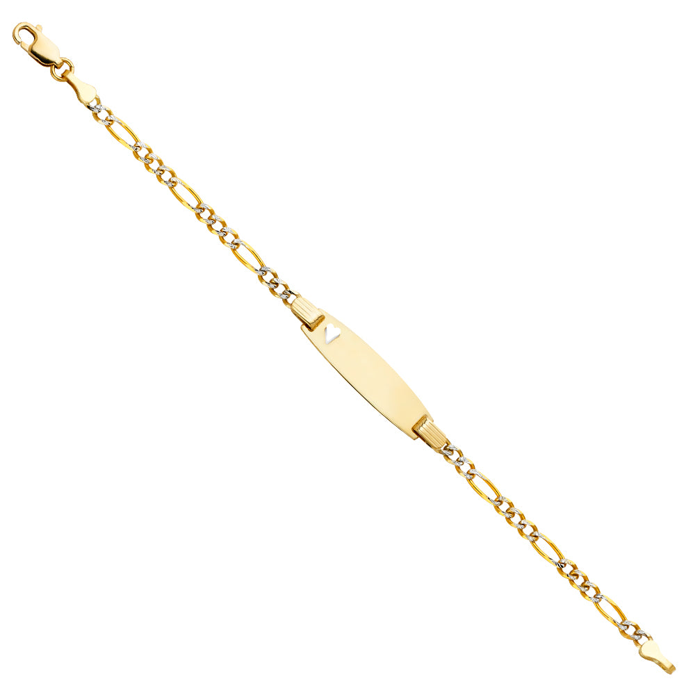 14K Two-Tone Gold Children’s Figaro White Pave Link Heart Accent ID Bracelet