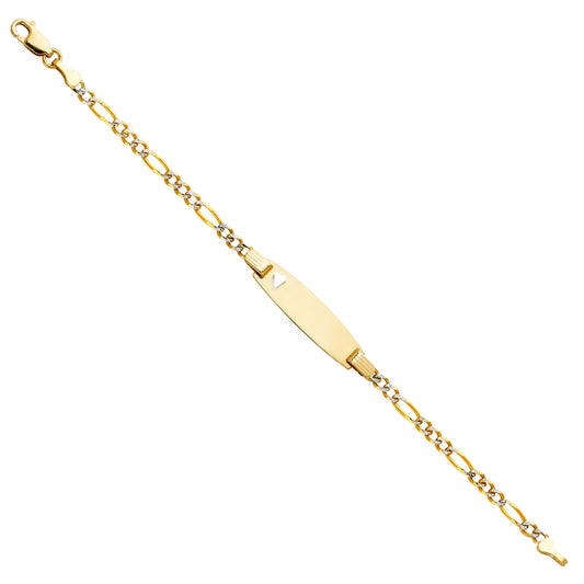 14K Two-Tone Gold Children’s Figaro White Pave Link Heart Accent ID Bracelet