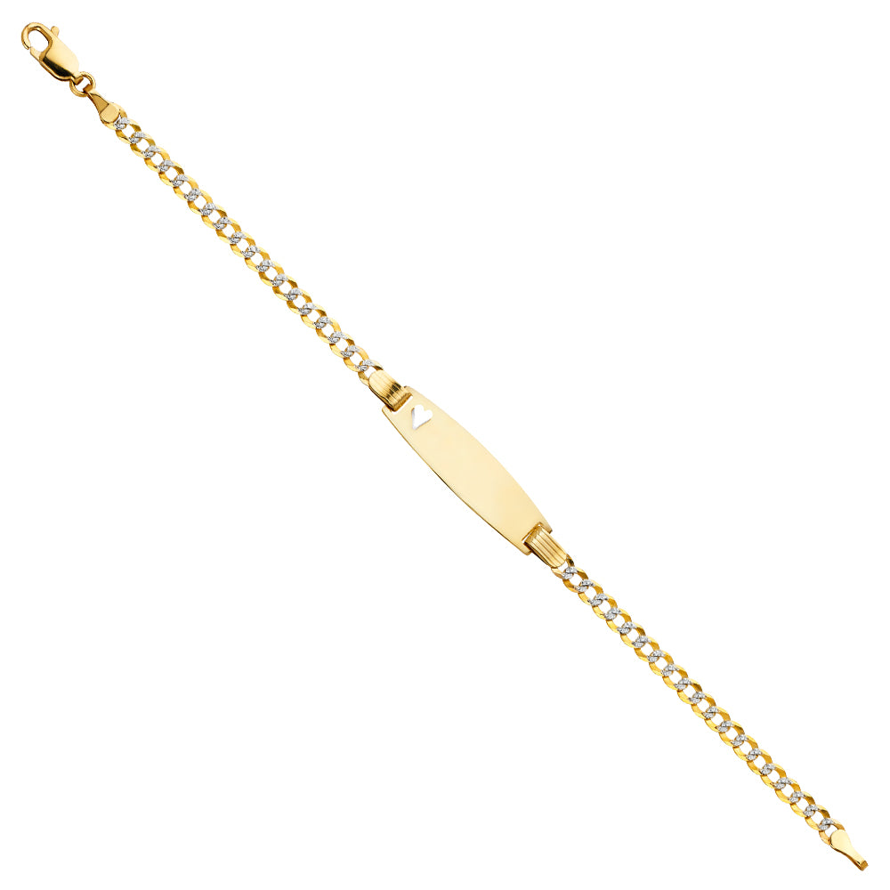 14K Two-Tone Gold Children’s Curb White Pave Link Heart Accent ID Bracelet