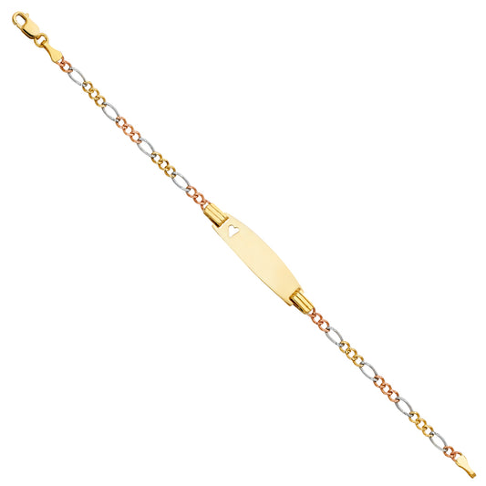 14K Tri-Color Gold Children’s Figaro Link Heart Accent ID Bracelet