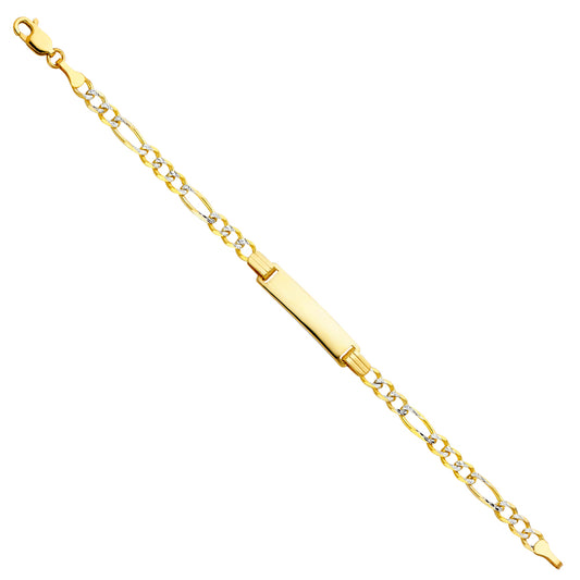 14K Two-Tone Gold White Pave Figaro Link Children’s ID Bracelet