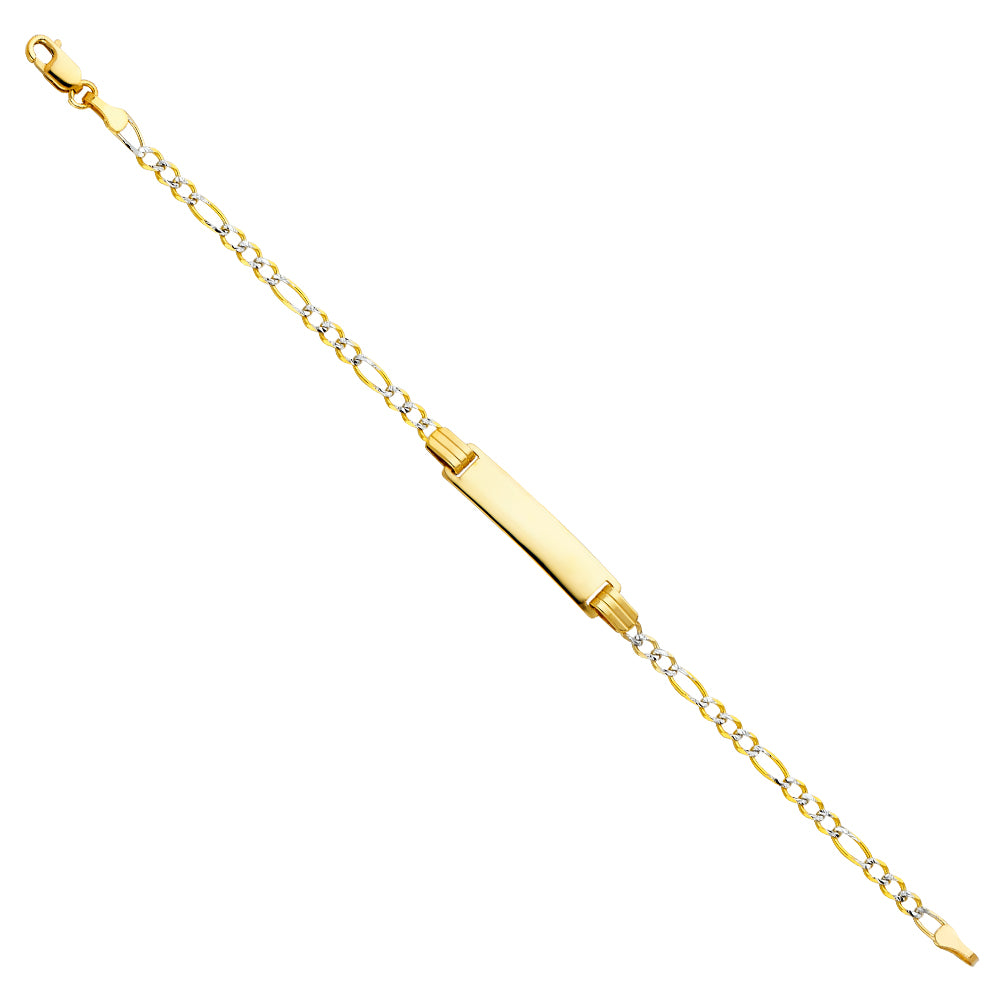 14K Two-Tone Gold White Pave Figaro Link Children’s ID Bracelet