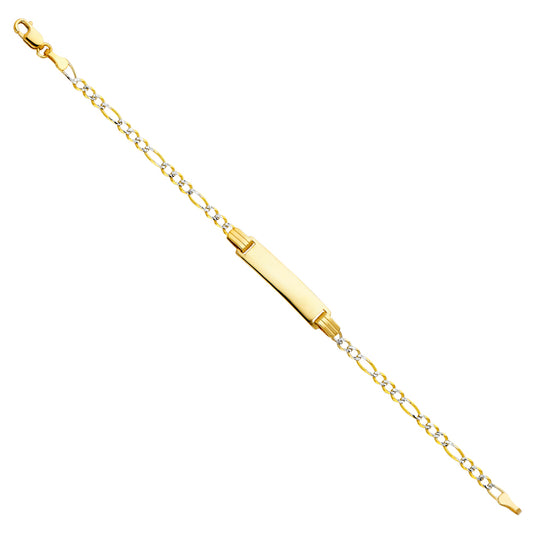 14K Two-Tone Gold White Pave Figaro Link Children’s ID Bracelet