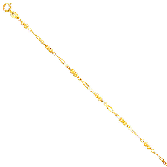 14K Yellow Gold Polished Bead and Oval Link Anklet
