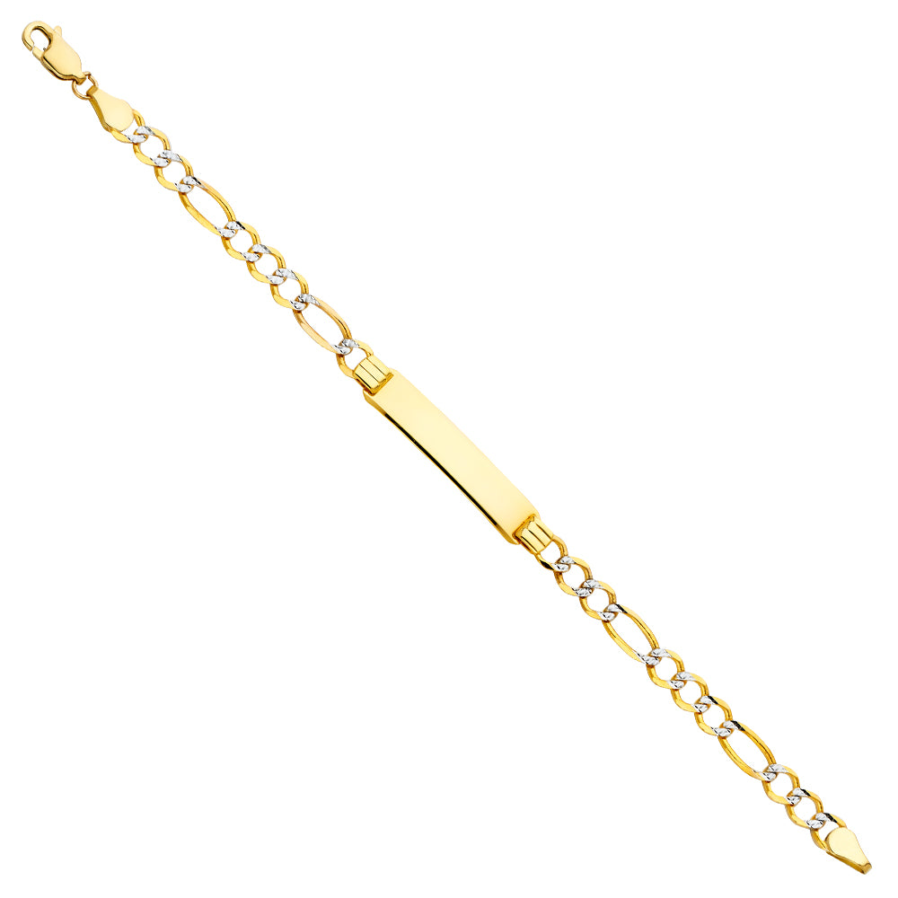 14K Two-Tone Gold White Pave Figaro Link Children’s ID Bracelet