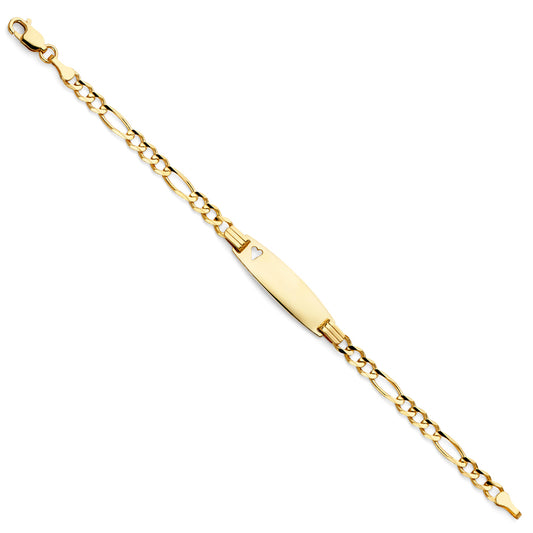 14K Yellow Gold Children’s Figaro Link Heart Accent ID Bracelet