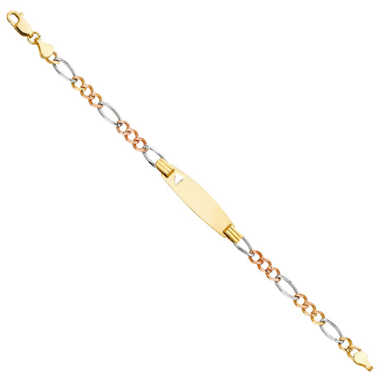 14K Tri-Color Gold Children’s Figaro Link Heart Accent ID Bracelet
