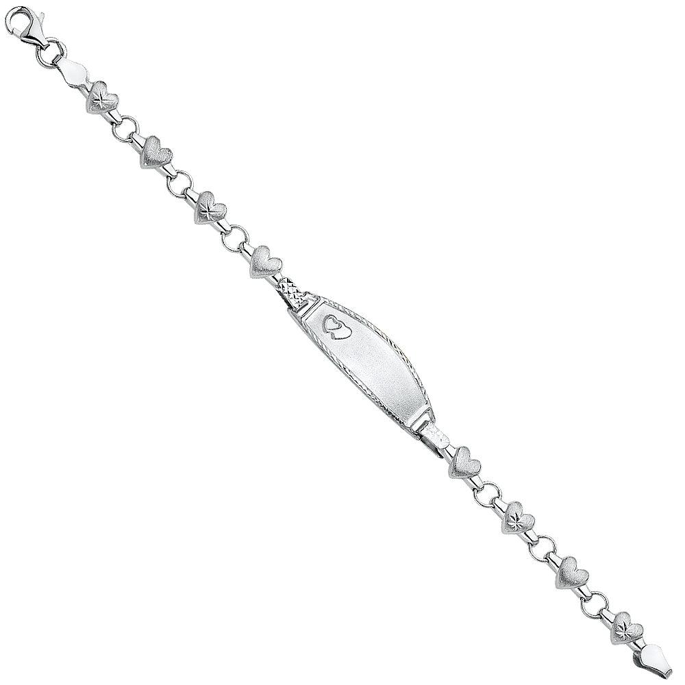 14K White Gold Children’s Diamond-Cut Heart XO Design ID Bracelet