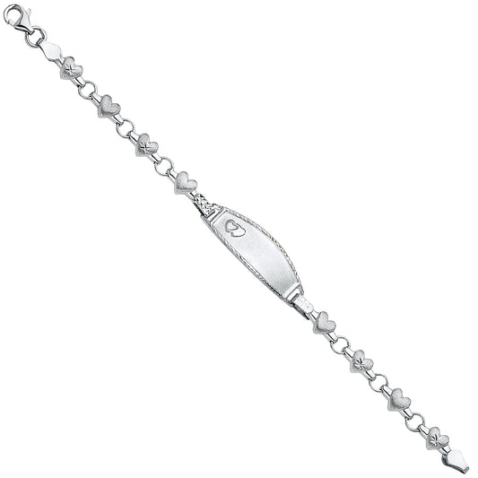 14K White Gold Children’s Diamond-Cut Heart XO Design ID Bracelet