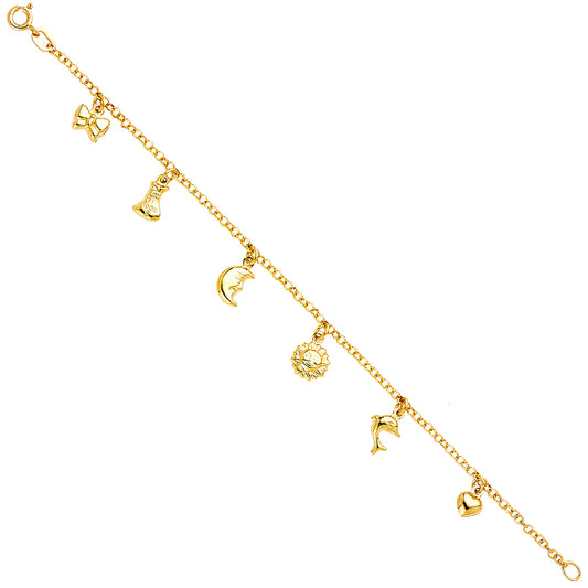14K Yellow Gold Woman’s Multi-Charm Bracelet