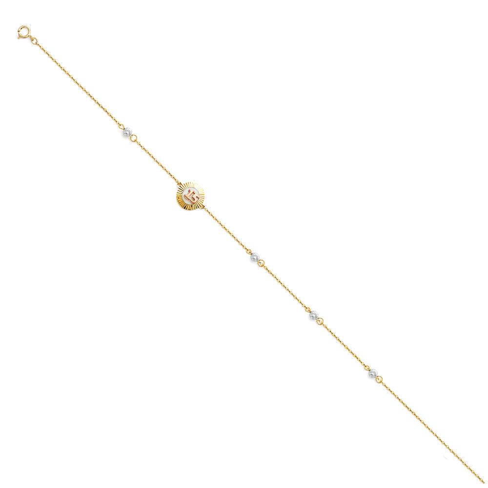 14K Tri-Color Gold Quinceañera Sunburst Medallion Bracelet