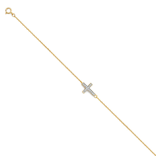 14K Yellow Gold Woman’s Cross Bracelet with CZ Accents