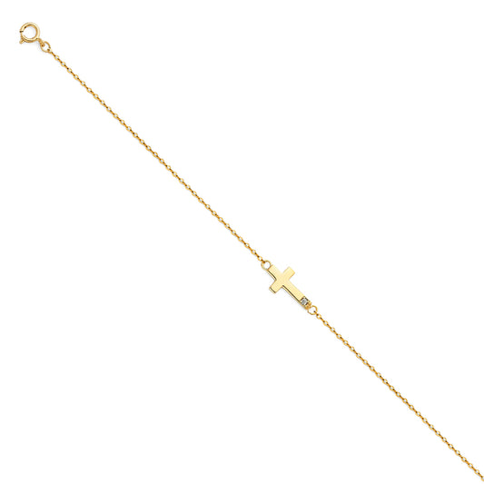 14K Yellow Gold Woman’s Cross Bracelet accented with CZ Stones