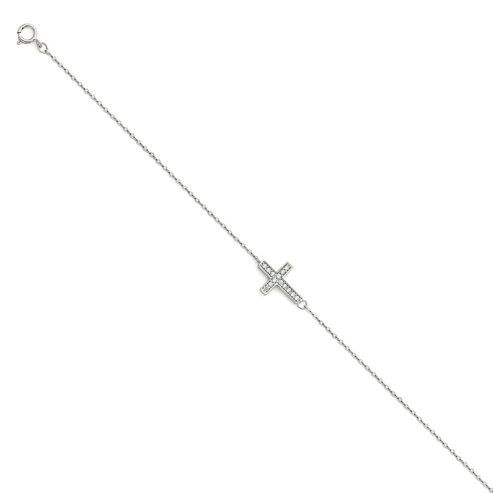 14K White Gold Woman’s Cross Bracelet accented with CZ Stones