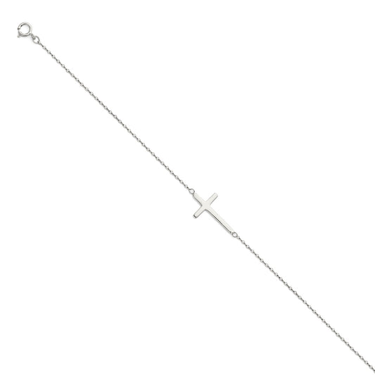 14K White Gold Woman’s Horizontal Cross Bracelet