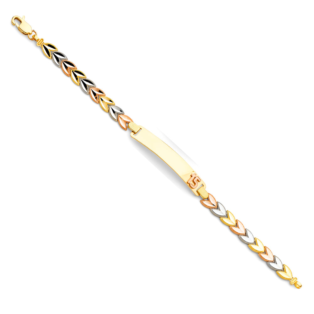 14K Tri-Color Gold Quinceañera ID Bracelet with Number “15” Accent