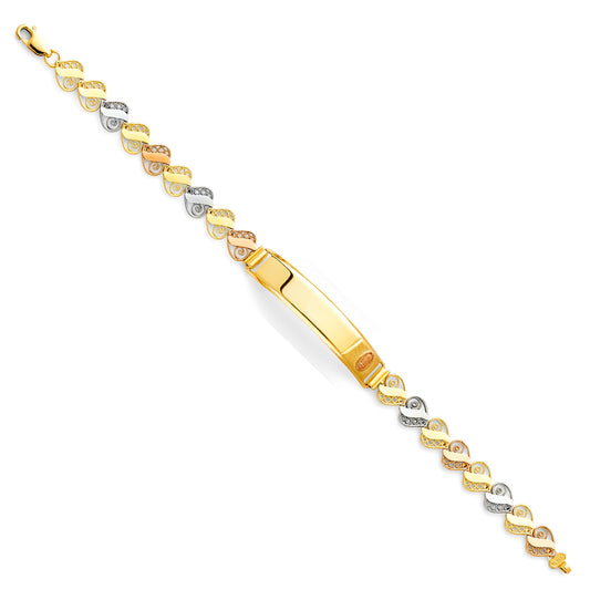 14K Tri-Color Gold Virgen de Guadalupe Heart Link ID Bracelet