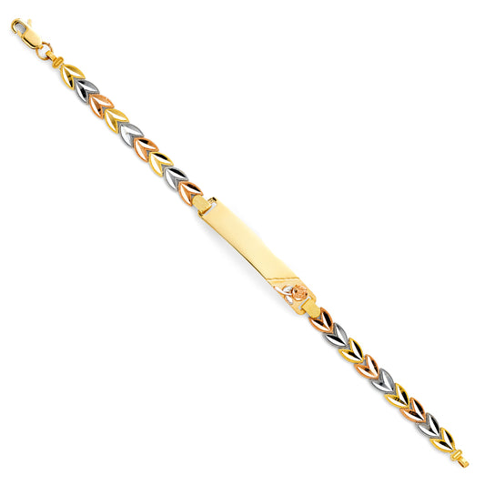 14K Tri-Color Gold ID Bracelet with Rose Accent