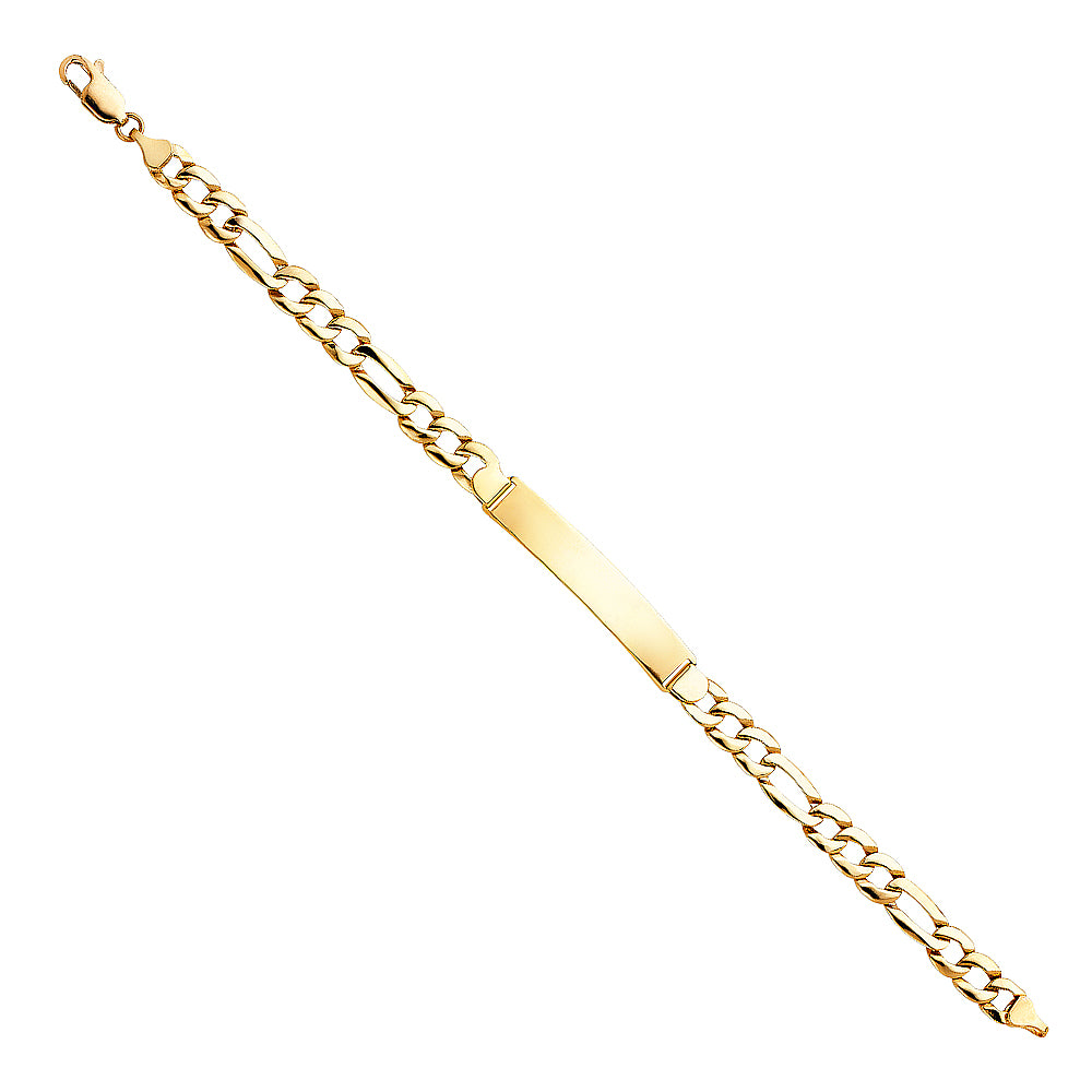 14K Yellow Gold Light-Weight Figaro Link Men’s ID Bracelet 17mm Wide
