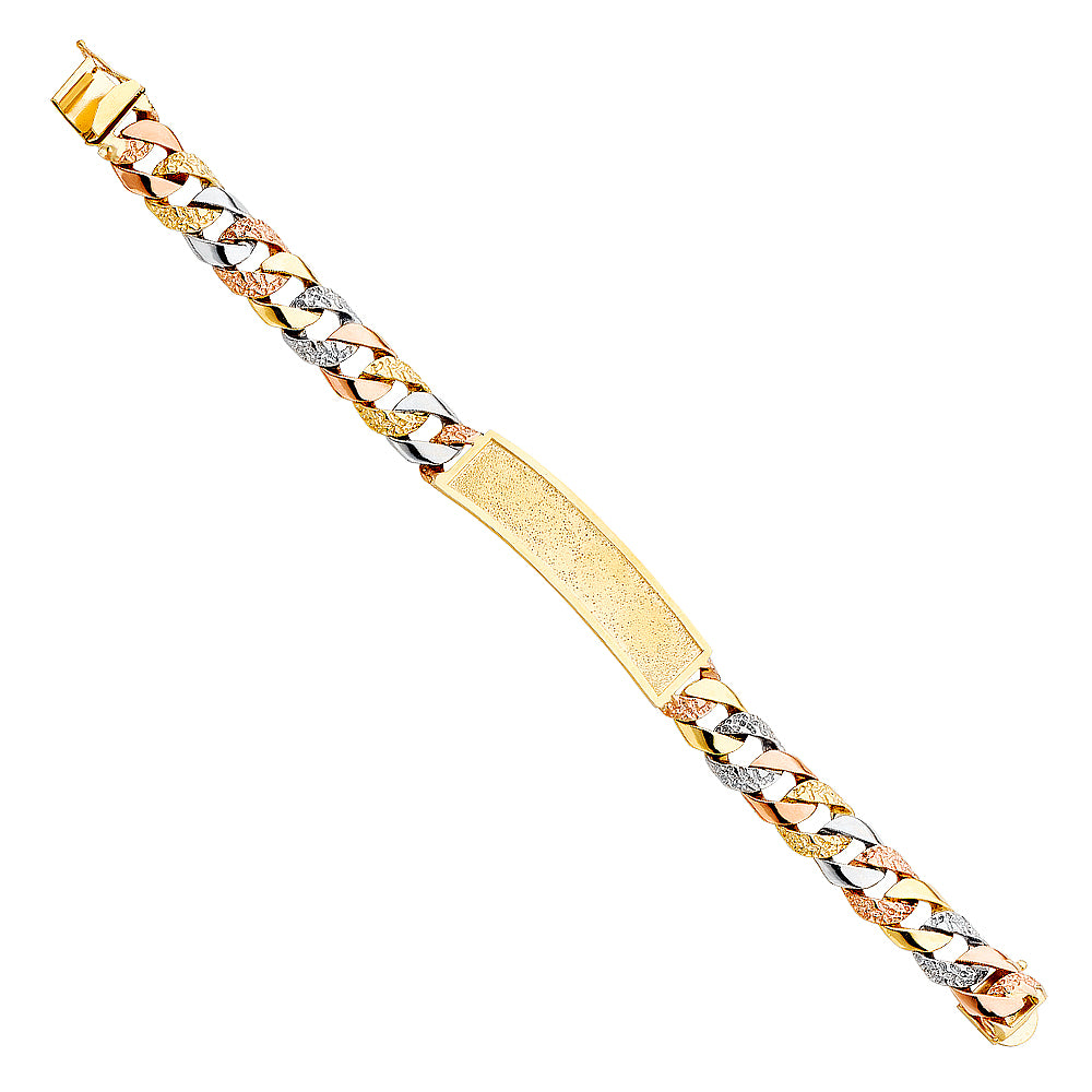 14K Tri-Color Gold Cuban Link ID Plate Men’s Bracelet-11mm Wide