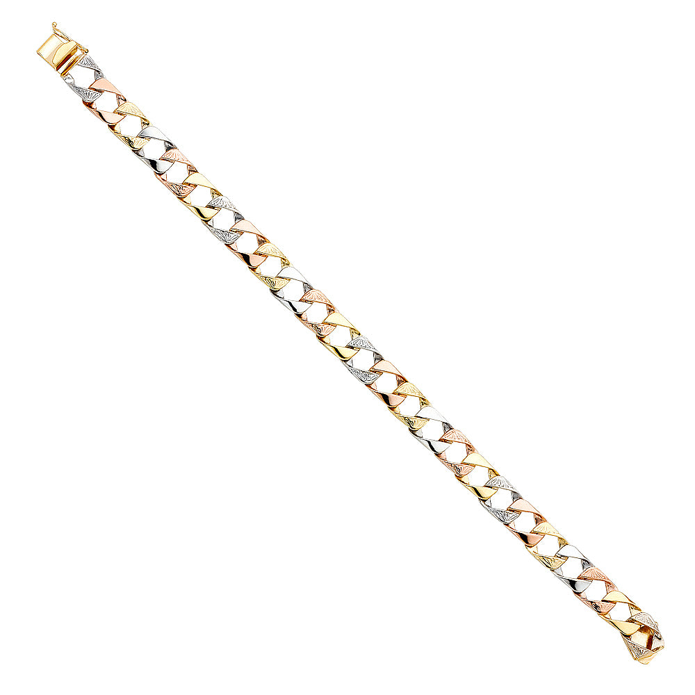 14K Tri-Color Gold Cuban Link Men’s Bracelet-9mm Wide