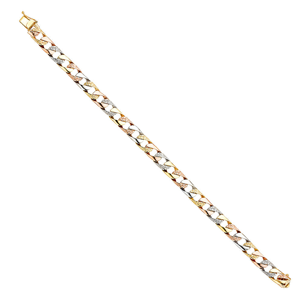 14K Tri-Color Gold Cuban Link Men’s Bracelet-7.5mm Wide