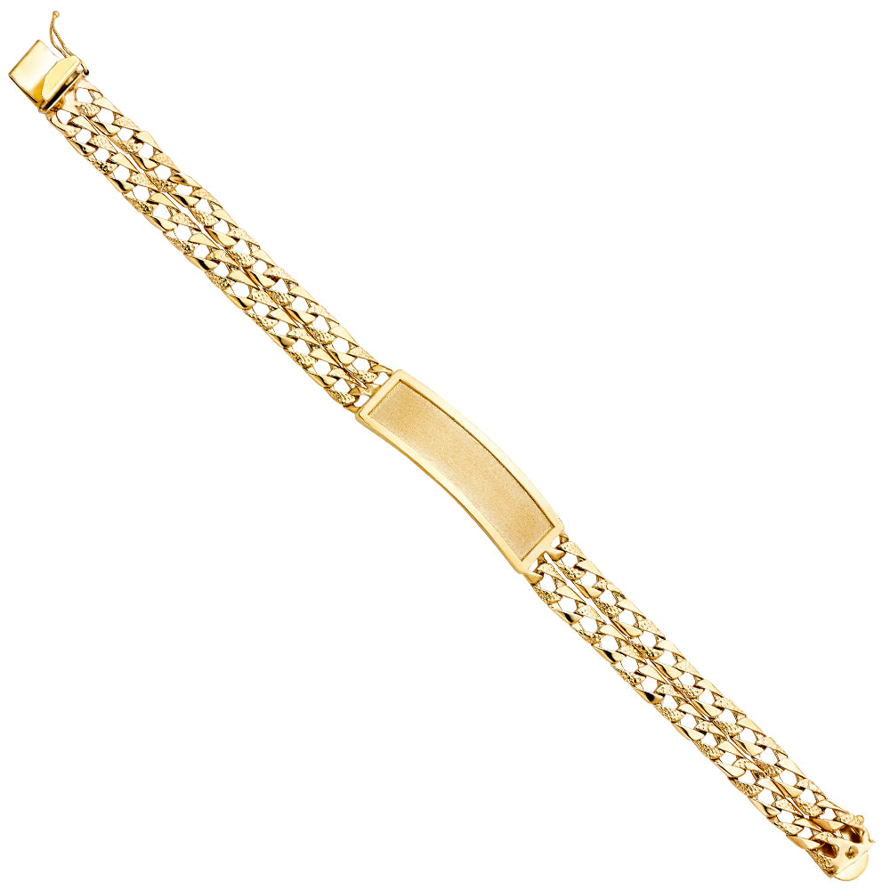 14K Yellow Gold 2-Row Light-Weight Cuban Curb Link Men’s ID Bracelet-12mm Wide total width of the combined chains