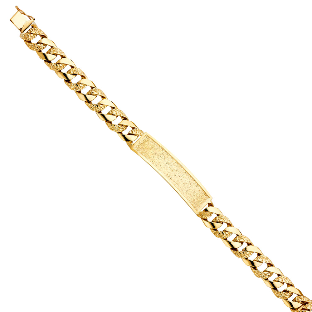Men’s 14K Yellow Gold Polished/ Nugget Finished Curb Link Framed-ID Bracelet-11mm Wide
